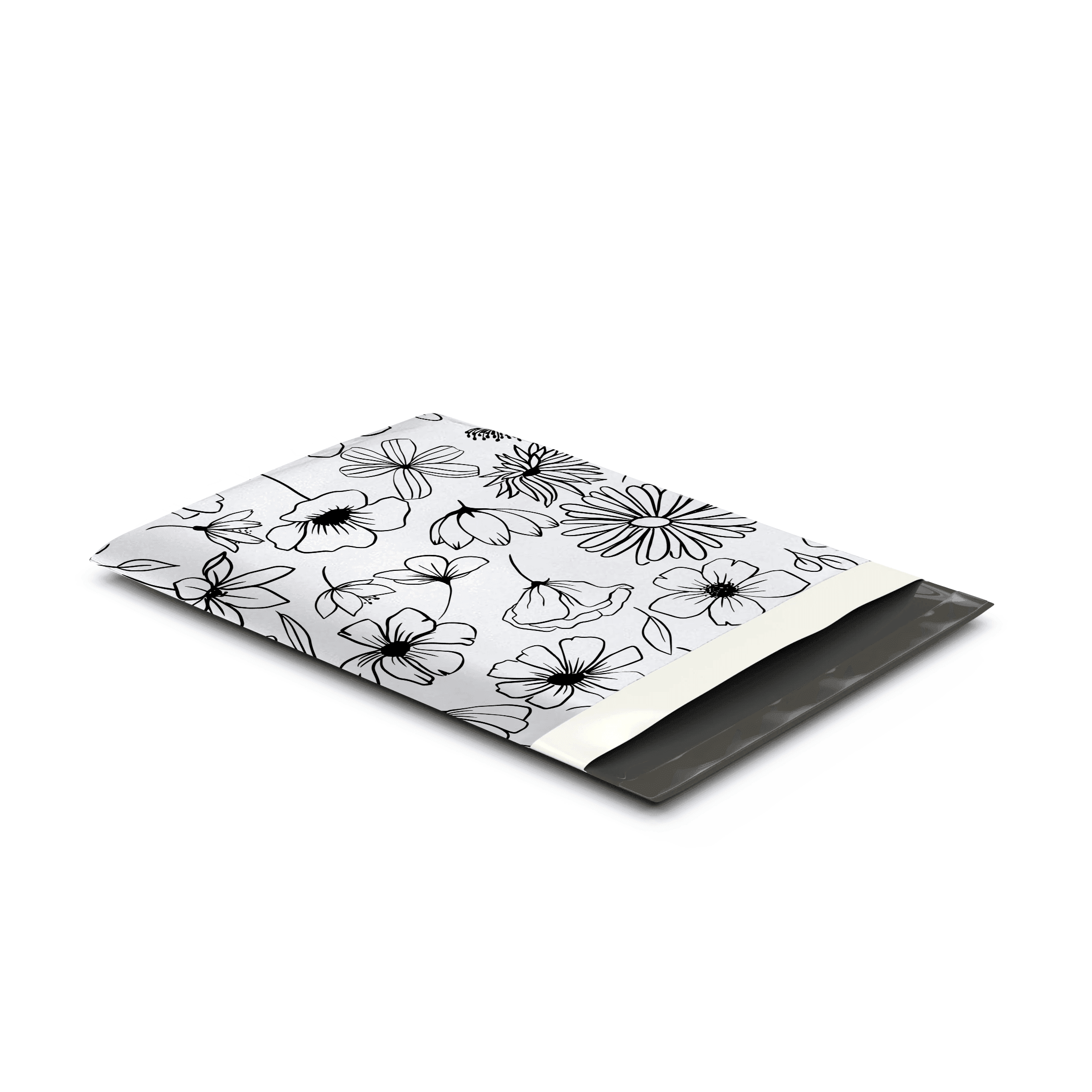 10x13 (100) Black and White Sketched Floral Designer Poly Mailers Shipping Envelopes Premium Printed Bags