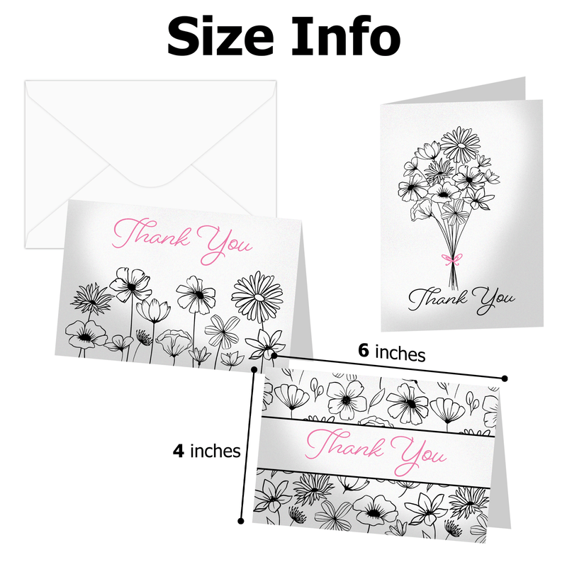 Black and White Floral Thank You Cards with Envelopes - Pro Supply Global