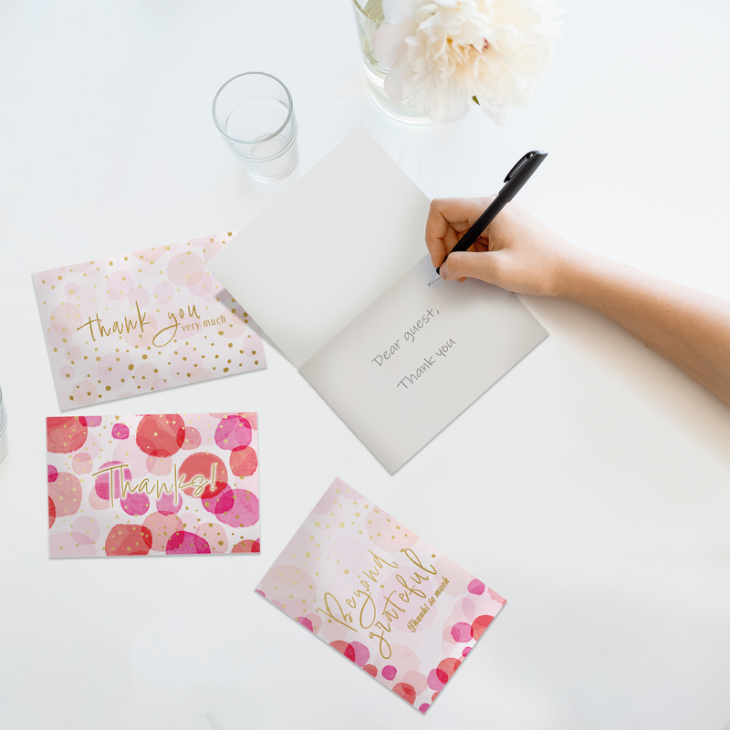 Pink Confetti Thank You Cards with Envelopes