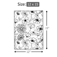 12x15 Black and White Sketched Floral Designer Poly Mailers Shipping Envelopes Premium Printed Bags