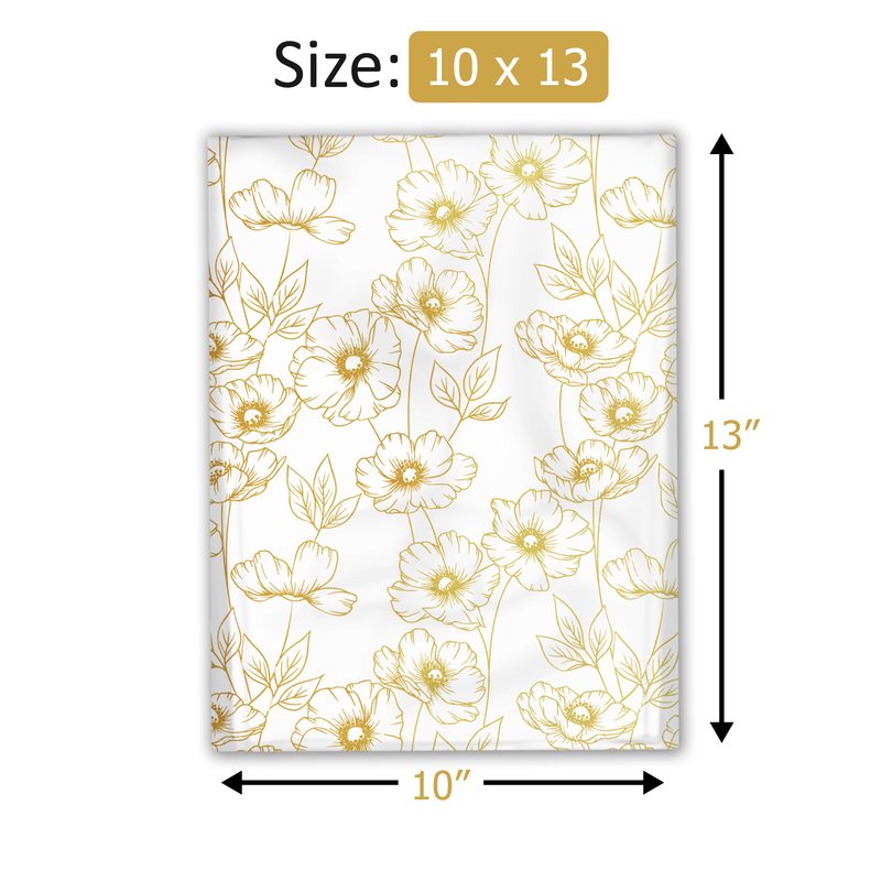 10x13 Gold Sketched Floral Designer Poly Mailers Shipping Envelopes Premium Printed Bags