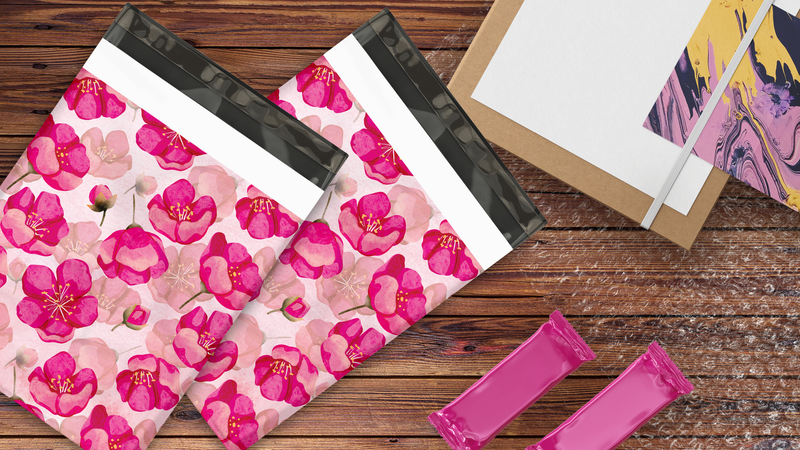 10x13 Pink Poppies Designer Poly Mailers Shipping Envelopes Premium Printed Bags