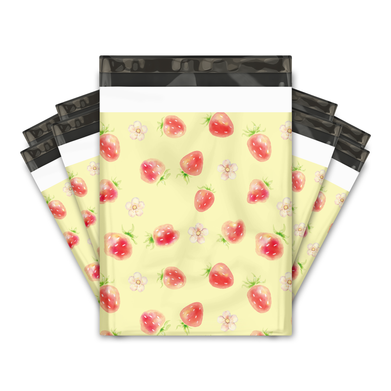 10x13 Watercolor Strawberries Designer Poly Mailers Shipping Envelopes Premium Printed Bags