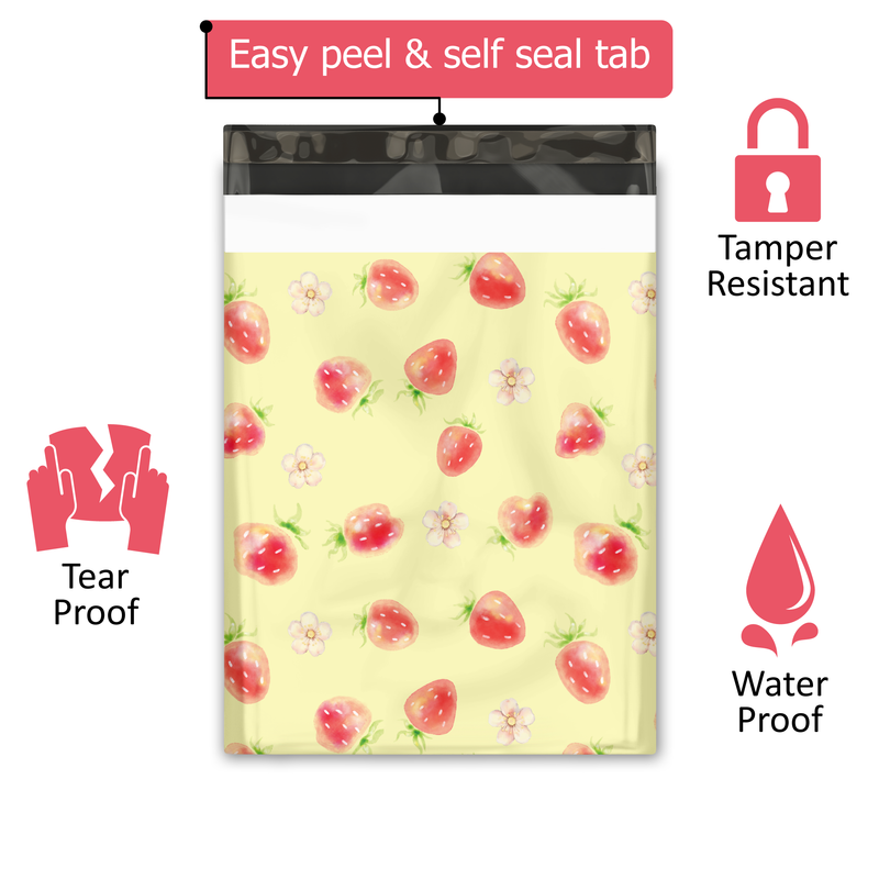 10x13 Watercolor Strawberries Designer Poly Mailers Shipping Envelopes Premium Printed Bags