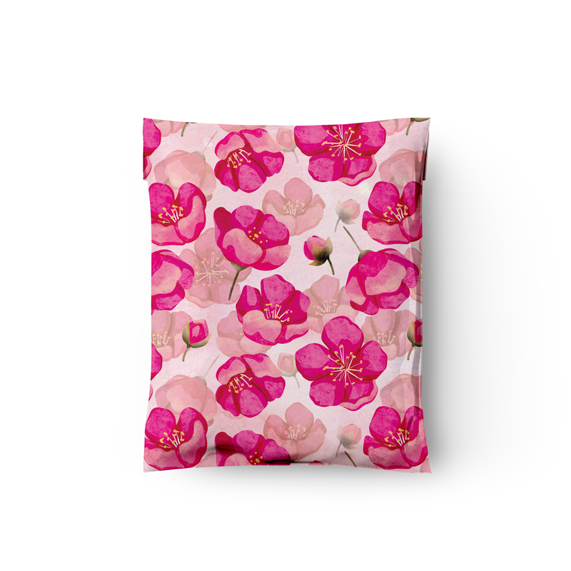 10x13 Pink Poppies Designer Poly Mailers Shipping Envelopes Premium Printed Bags