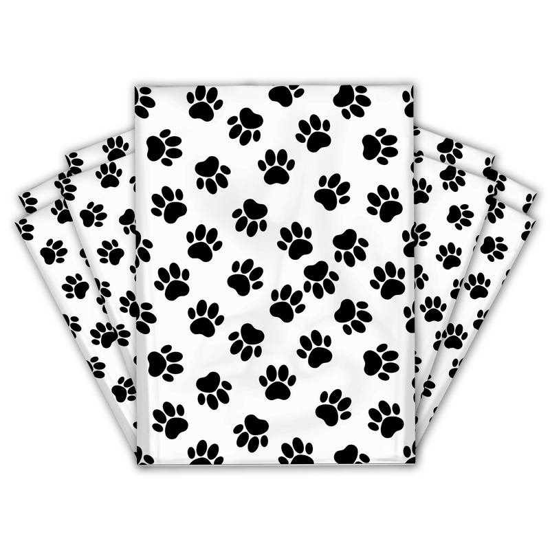 Black and White Scattered Dog Paw Prints Wrapping Paper, Zazzle