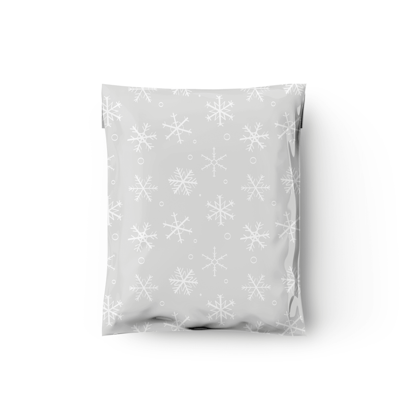 10x13 Gray Winter Snowflakes Designer Poly Mailers Shipping Envelopes Premium Printed Bags - Pro Supply Global